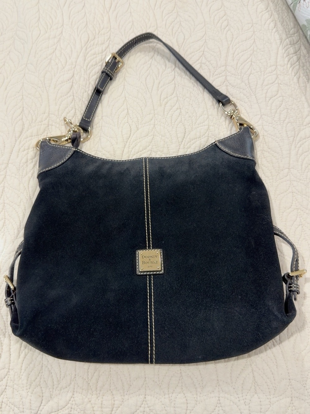 Dooney & Bourke Black Suede Hobo Shoulder Bag Pink Lining Leather